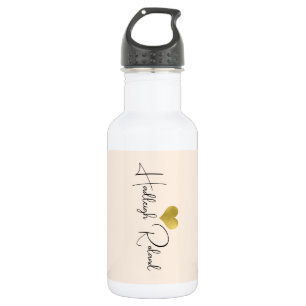 Name Kalligrafie Monogramm Herz Pfirsich Edelstahlflasche