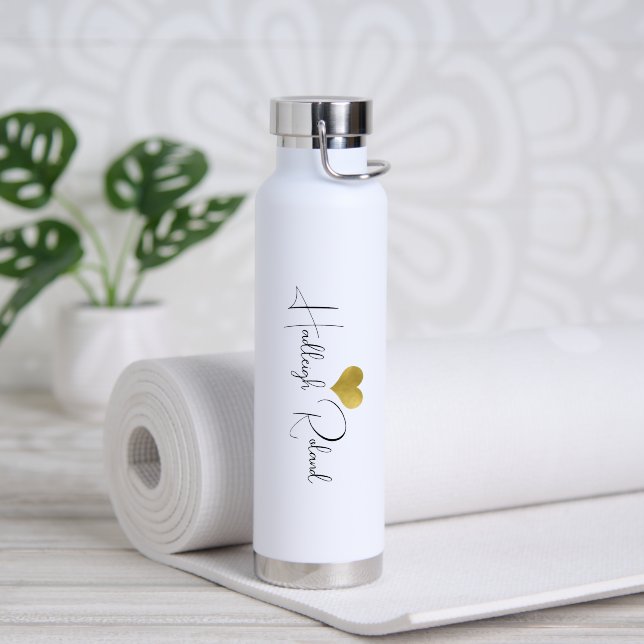 Name Kalligrafie-Monogramm Herz  Trinkflasche (Yoga (gedreht))