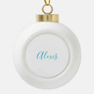 Name Kalligrafie Schrift Plain Einfach Weiß Blau Keramik Kugel-Ornament
