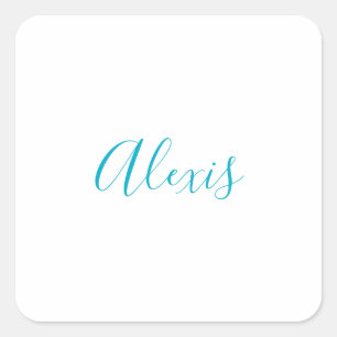 Name Kalligrafie Schrift Plain Einfach Weiß Blau Quadratischer Aufkleber