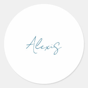 Name Kalligrafie Schrift Plain Einfach Weiß Blau Runder Aufkleber