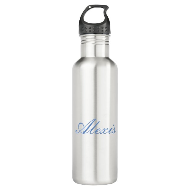 Name Kalligrafie Script Schlicht Simple White Blue Edelstahlflasche (Vorderseite)