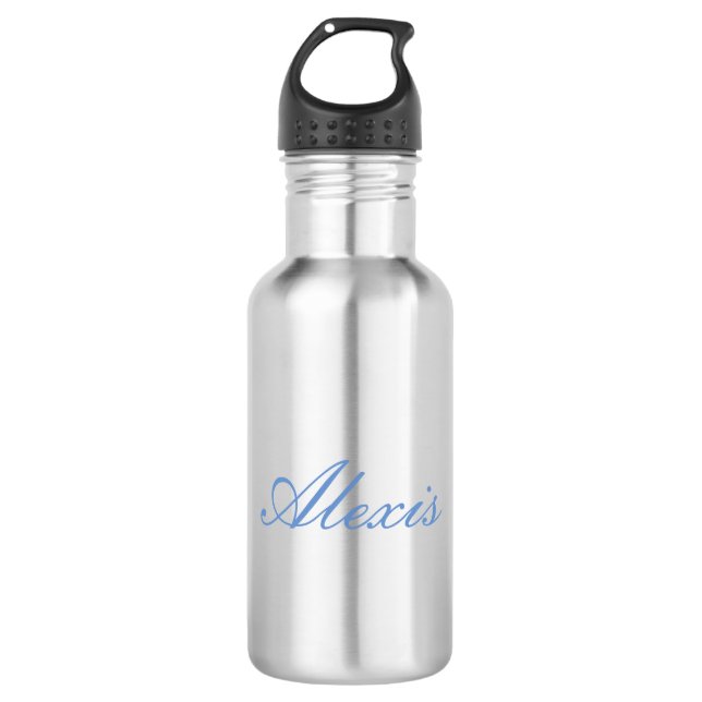 Name Kalligrafie Script Schlicht Simple White Blue Edelstahlflasche (Vorderseite)