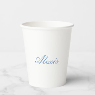 Name Kalligrafie Script Schlicht Simple White Blue Pappbecher
