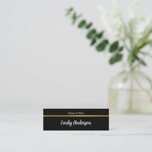Name-Karte des Abschlusses Schwarz-weiß und Gold G Mini Visitenkarte (Stehend Vorderseite)