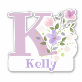 Name Kelly & Initial mit Blumendesign Aufkleber