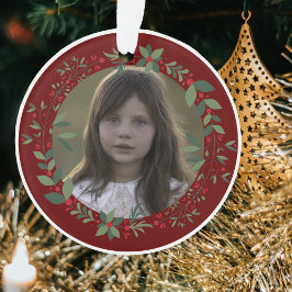 Name Kid's Foto Burgundy Weihnachtskranz Ornament