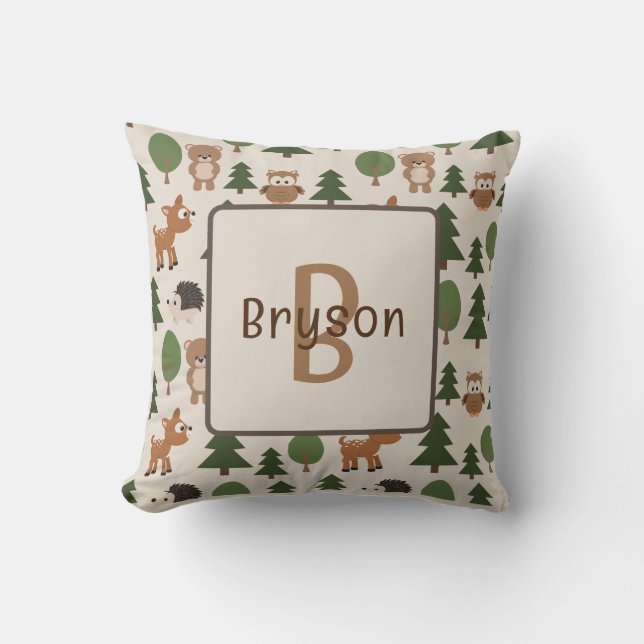 Name Kinderzimmer Pillow mit Woodland Theme Kissen (Vorderseite)