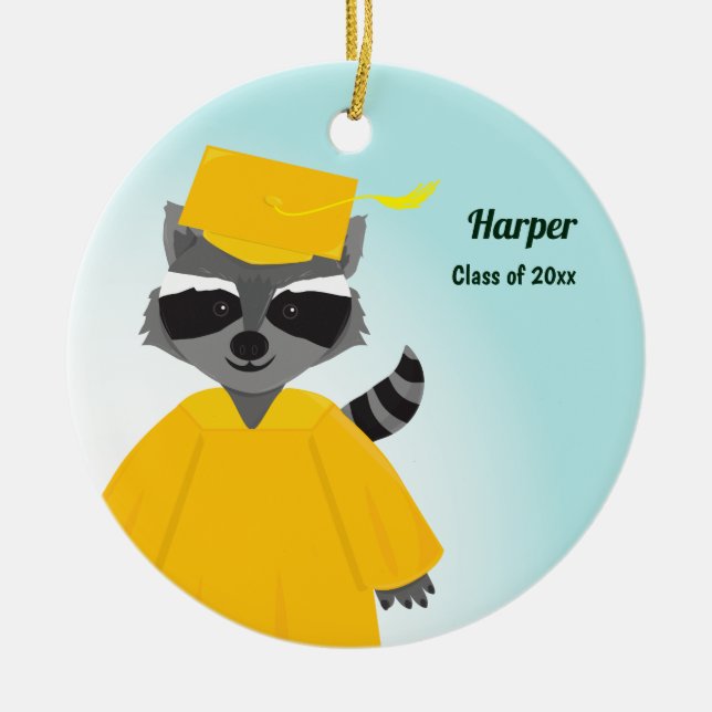Name Klasse Raccoon Graduation Cap Gown Keramik Ornament (Vorne)