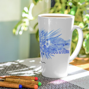 Name, Kobaltblaue tropische Blumen und Blätter Milchtasse