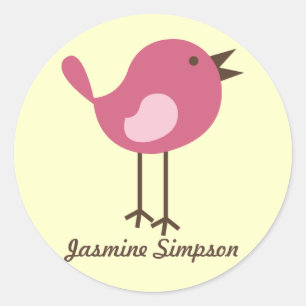 Name Labels/Aufkleber Pink Bird - Design Runder Aufkleber