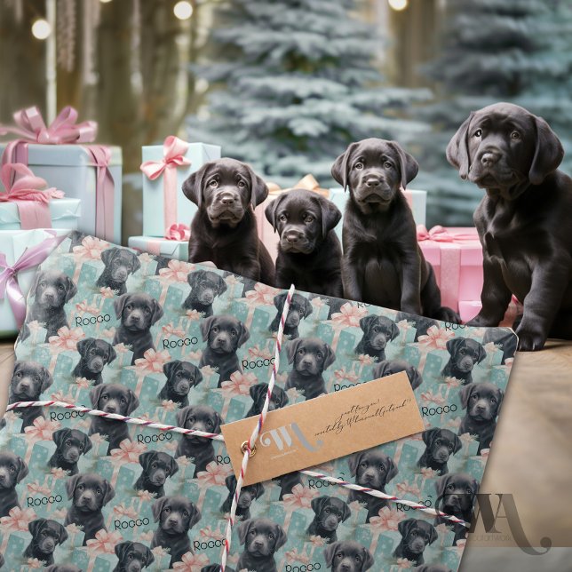Name Labrador Welppy Modern Christmas Geschenkpapier (Von Creator hochgeladen)