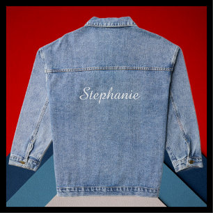 Name Large Jumbo Elegant White Script Blue Jeansjacke