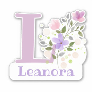 Name Leanora & Initiale mit Blumendesign Aufkleber
