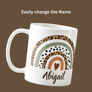 Name Leopard Spots Print Boho Rainbow Coff ändern Kaffeetasse