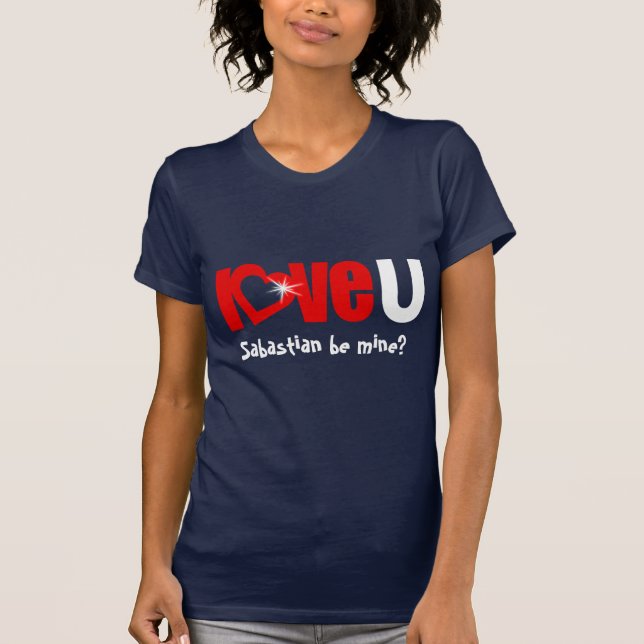 Name "Liebe U": meiner glänzenden, weißen Herztext T-Shirt (Vorderseite)