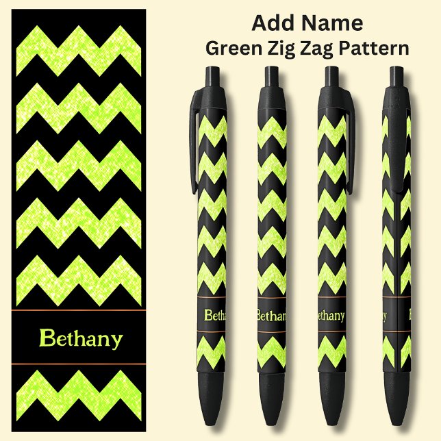 Name Light Green Zig Zag auf schwarz Kugelschreiber (Von Creator hochgeladen)