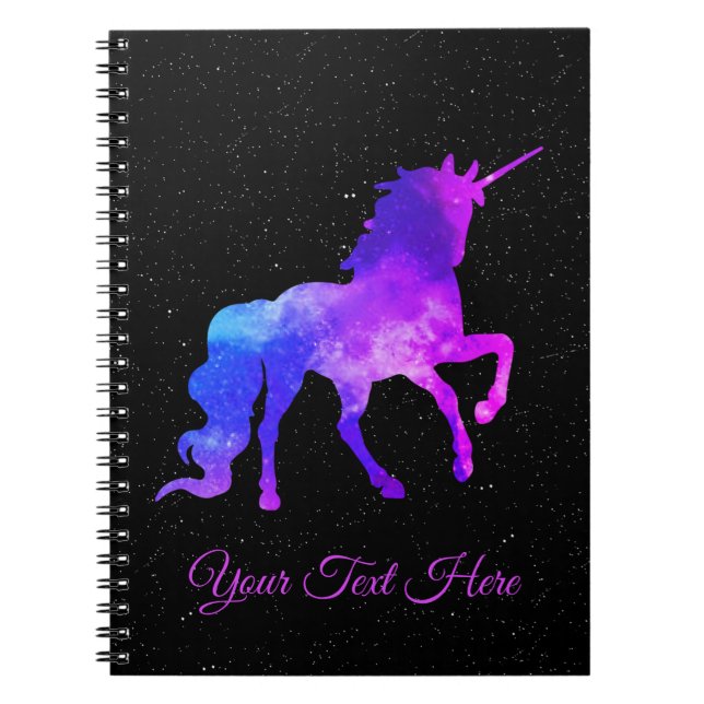 Name-lila Galaxieunicorn-dunkle Sterne/Raum Notizblock (Vorderseite)