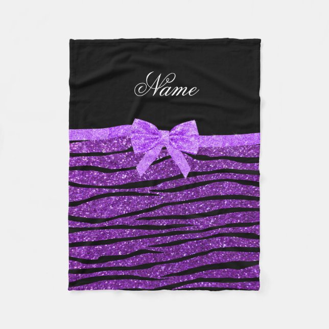 Name lila Glitzer Zebrastreifen lila Bogen Fleecedecke (Vorderseite)