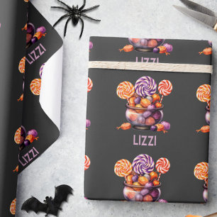 Name Lila Orange Trick oder Treat Niedlich Hallowe Geschenkpapier