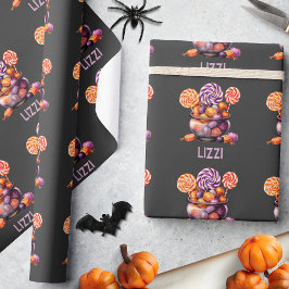 Name Lila Orange Trick oder Treat Niedlich Hallowe Geschenkpapier