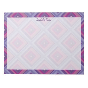 Name Lila Rosa Diamant Muster Quadrate Karos  Notizblock