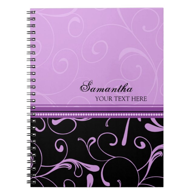Name-lila schwarzes Wirbels-Notizbuch Notizblock (Vorderseite)