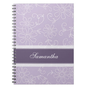 Name-lila und weißes Blumennotizbuch Notizblock