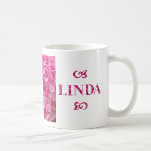 Name "Linda", Niedliche Pink Hydrangea Blumenschri Kaffeetasse