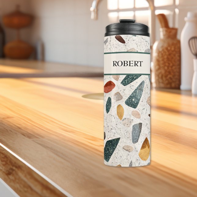 Name, Lrg Glass Chips Mosaic Terrazzo Muster 12oz Thermosbecher (Von Creator hochgeladen)