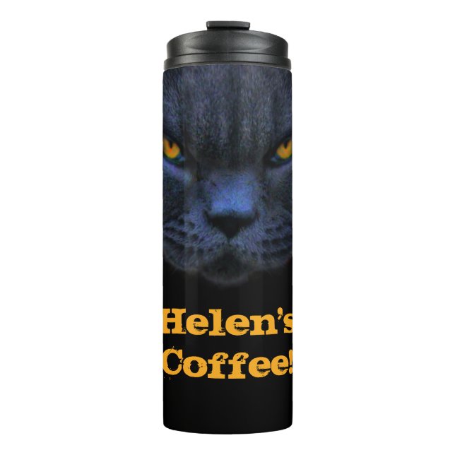 Name-lustiger Querkatzen-Kaffee Thermosbecher (Vorderseite)