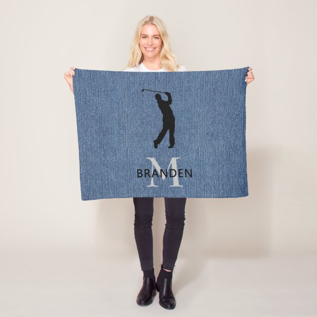 Name Man Golfer, Blue Denim Print Fleecedecke (Beispiel)