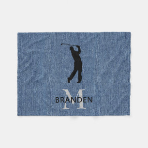 Name Man Golfer, Blue Denim Print Fleecedecke