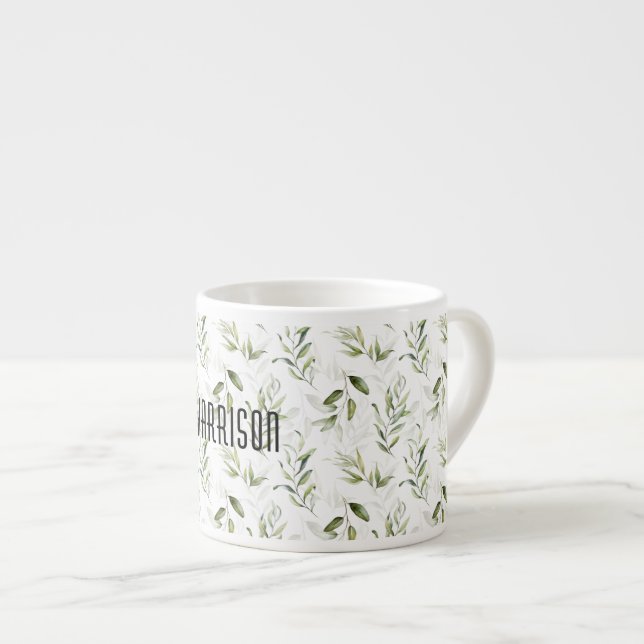 Name || Männliche Wasserfarbe Grün 6oz Espressotasse (Vorderseite Rechts)