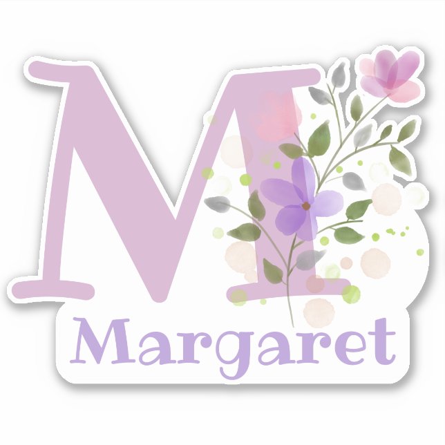 Name Margaret plus Initial mit Blumendesign Aufkleber (Vorderseite)