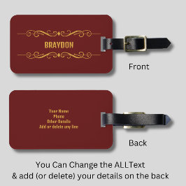 Name Maroon Dark Red mit Gelb Gold hinzufügen Gepäckanhänger