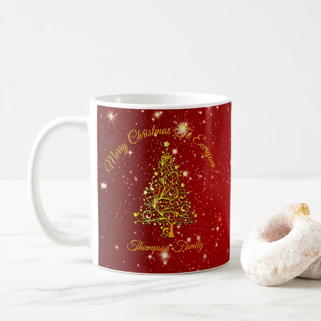 Name Matching Set Weihnachten Red Gold Tree Star h Kaffeetasse (Mit Donut)
