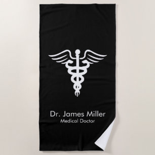 Name Medical Caduceus Symbol Black hinzufügen Strandtuch