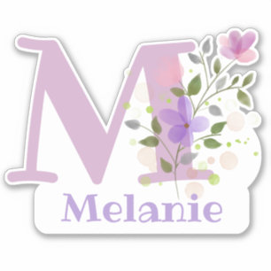 Name Melanie & Initiale mit floralem Design Aufkleber