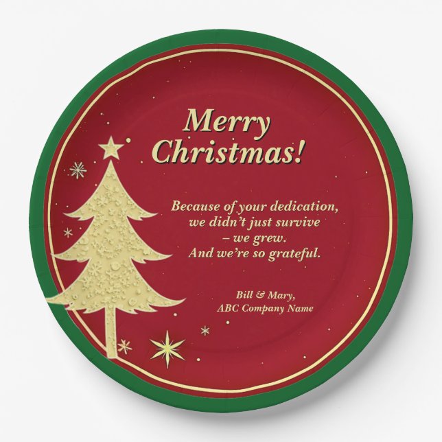 Name Meldung Red, Gold Christmas Tree 9" Pappteller (Vorderseite)