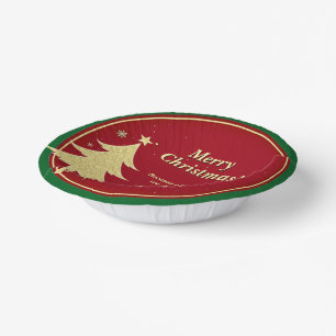 Name Meldung Red, Gold Christmas Tree Pappteller