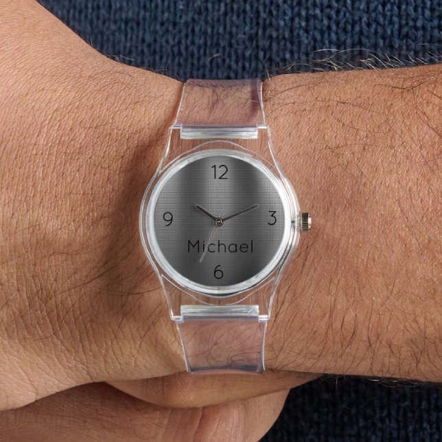 Name, Men's Metal Grid Effect Clear Silicone Watch Armbanduhr (Von Creator hochgeladen)