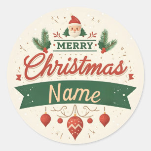 Name Merry Christmas anpassen Runder Aufkleber