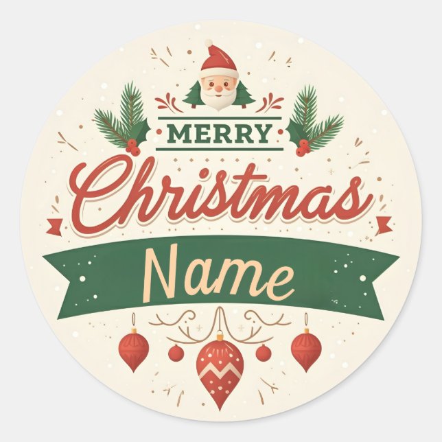 Name Merry Christmas anpassen Runder Aufkleber (Vorderseite)