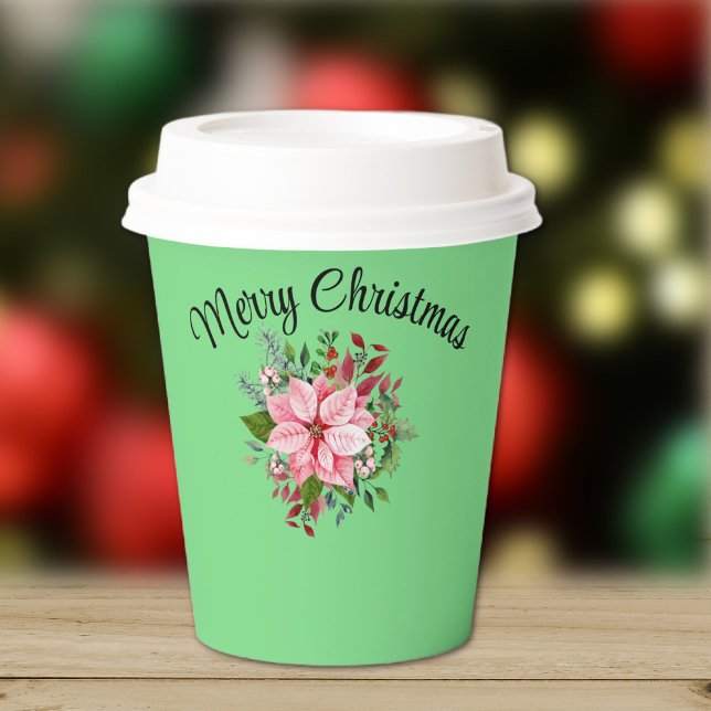  Name Merry Christmas Pink Poinsettia Bouquet 8oz Pappbecher (Von Creator hochgeladen)