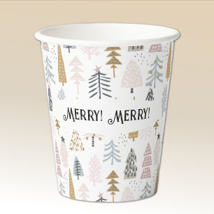 Name, Merry Merry Hübsche Illustrierte Winterbäume Pappbecher