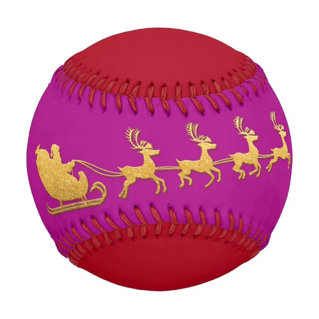 Name Merry Weihnachten Santa Reindeer Red Pink Gol Baseball (Vorderseite)