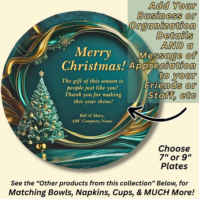 Name Message Company Green Gold Christmas Tree 7" Pappteller (Von Creator hochgeladen)