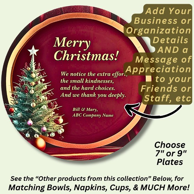 Name Message Company Red Gold + Christmas Tree 7" Pappteller (Von Creator hochgeladen)