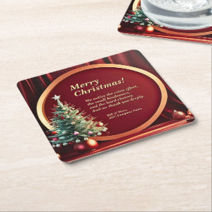 Name Message Company Red Gold + Weihnachtsbaum Rechteckiger Pappuntersetzer
